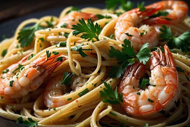 Linguine with shrimp scampi and parsley