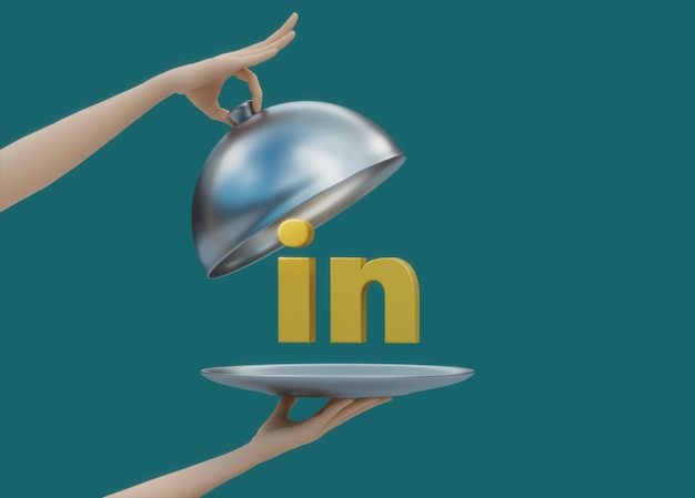 LinkedIn Social Media Hand Open Present Lid Food Tray Eat Dish 3D Illustration