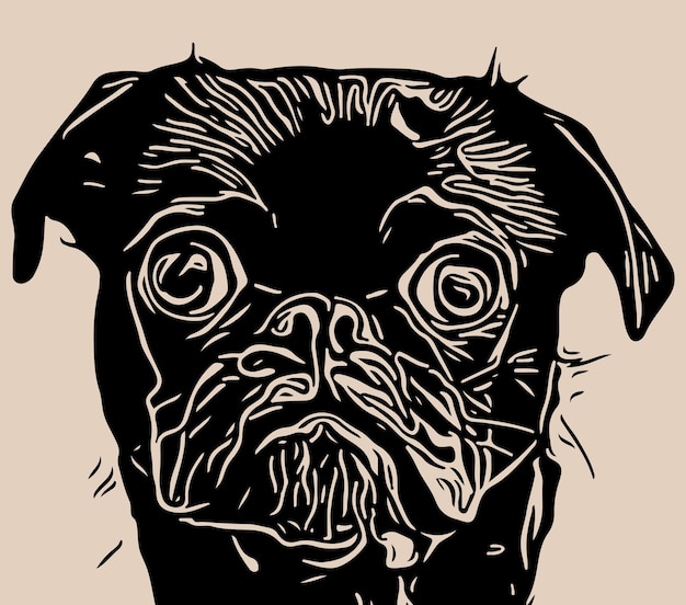 Linocut Dog Illustration - line art dogs painting. Minimalist puppy drawing