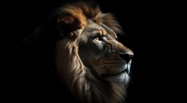 A lion on a black background created with Generative AI technology