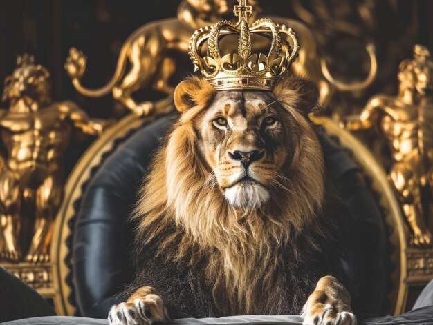 A lion in the boardroom presenting roaring Bitcoin predictions leadership in crypto business