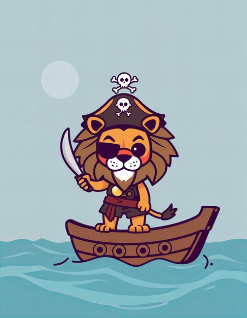 a lion in a boat with a sword on it