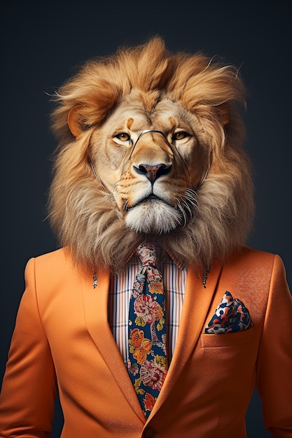 Lion in Business Attire in Clean Background