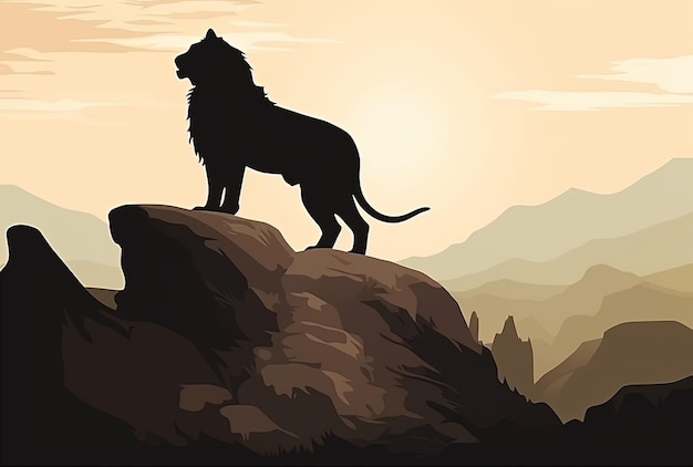 A lion on a cliff with the sun behind it