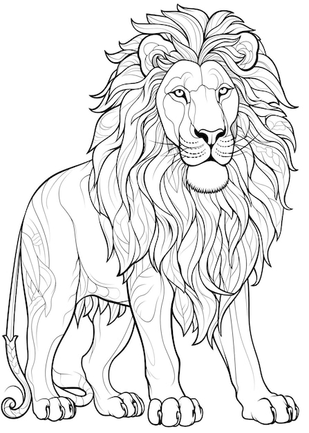 Lion Coloring Page Lion Line Art coloring page Lion Outline Drawing For Coloring Page Animal Coloring Page Lion Coloring Book AI Generative