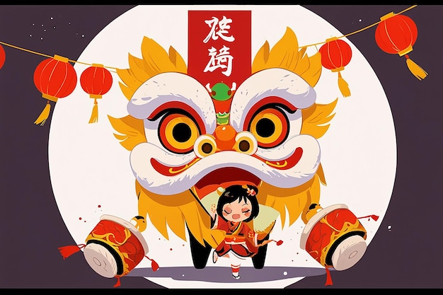 Photo lion dance festive graphic