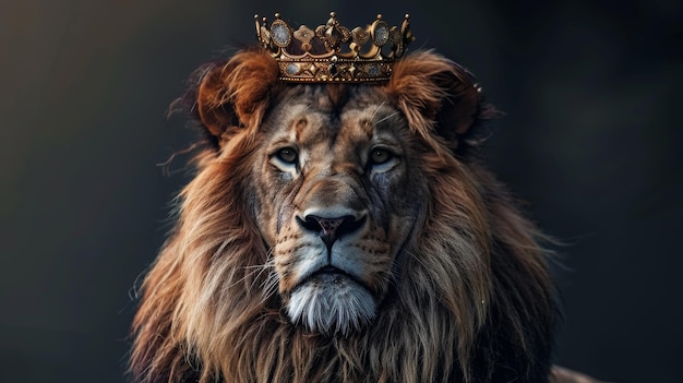 lion on a dark background with a crown