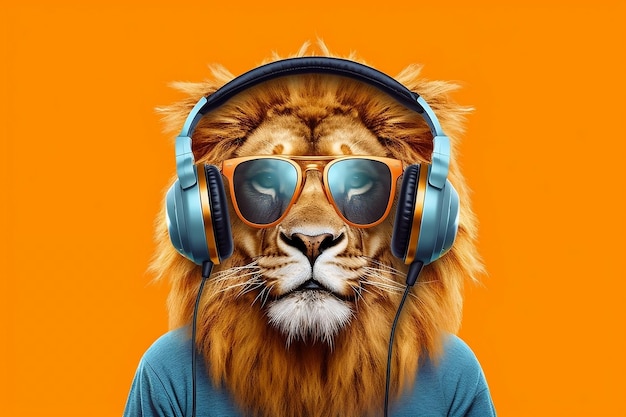 Lion DJ with Sunglasses and Headphones Full of Swagger Generative AI