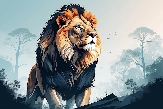 lion in Double exposure vector for your design wildlife concept