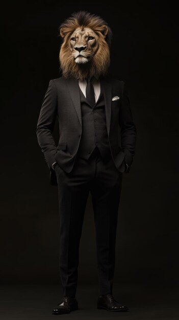 Photo lion dressed in a suit against dark background studio shot concept of power and elegance