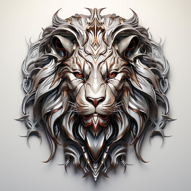 lion emblem illustration in silver logo white background