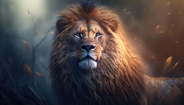 A lion in the forest wallpaper