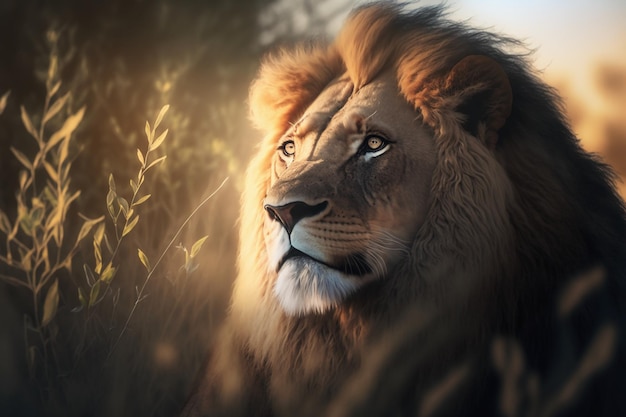 A lion in the grass wallpaper