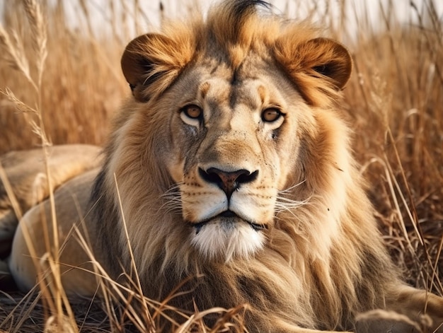 A lion in the grass with the word lion on the front.