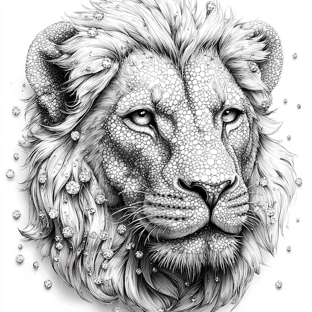 lion head hiphop style fully encrusted with small round diamonds handdrawn jewelry sketch blac