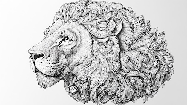 Photo lion head hiphop style fully encrusted with small round diamonds handdrawn jewelry sketch blac