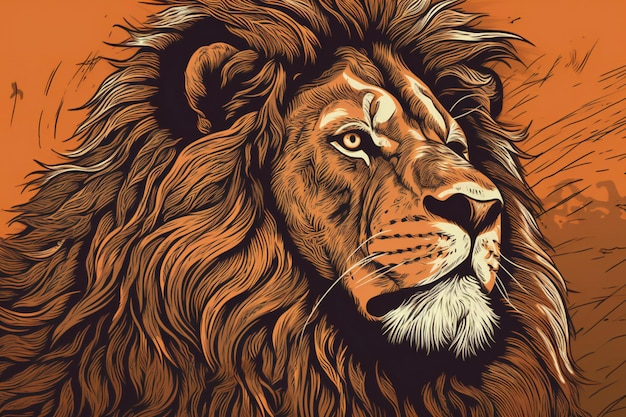 Lion head on orange background illustration for your design