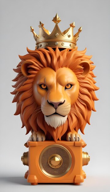 a lion head on an orange music speaker