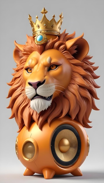 a lion head on an orange music speaker