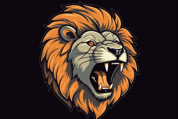 A lion head with a black background and a yellow face with a black background.