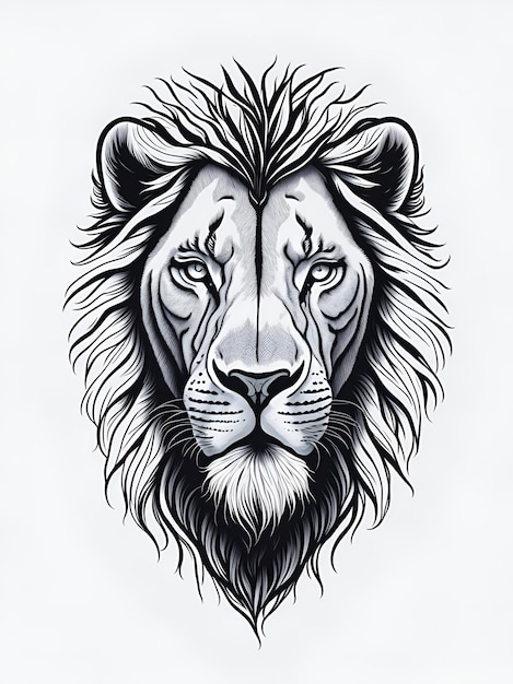 A lion head with a black and white pattern.