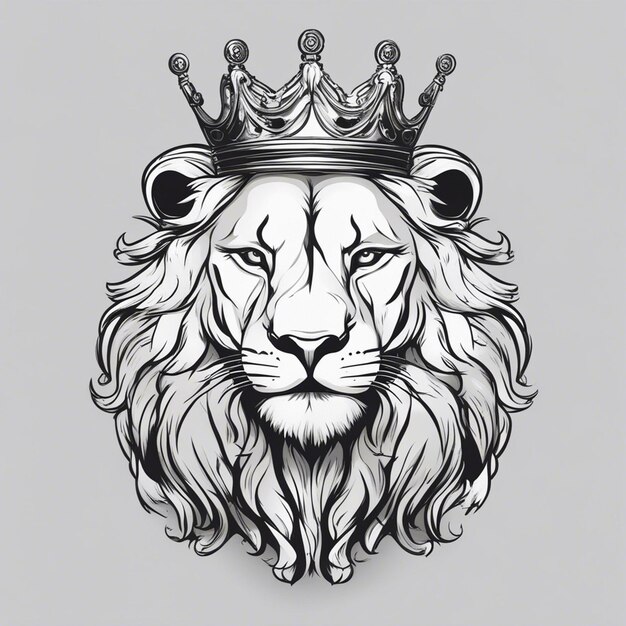 lion head with crown elegant and noble logo black and white sticker seal