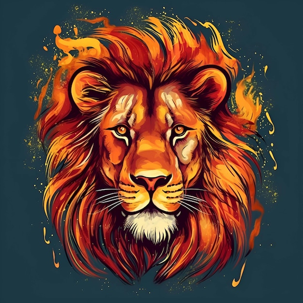 Lion head with fire flames Hand drawn vector illustration in sketch style