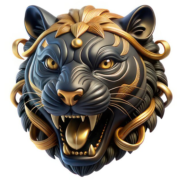 a lion head with gold and gold accents on it