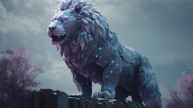 Lion is the king of beasts ion stands majestically on the rock generative ai