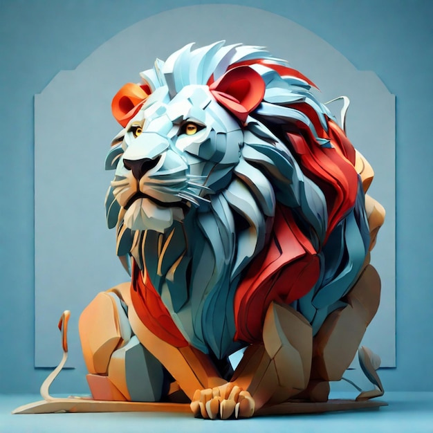 a lion made of legos sits in a corner