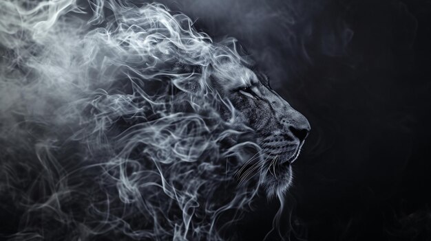 lion made of smoke on dark background Generative Ai