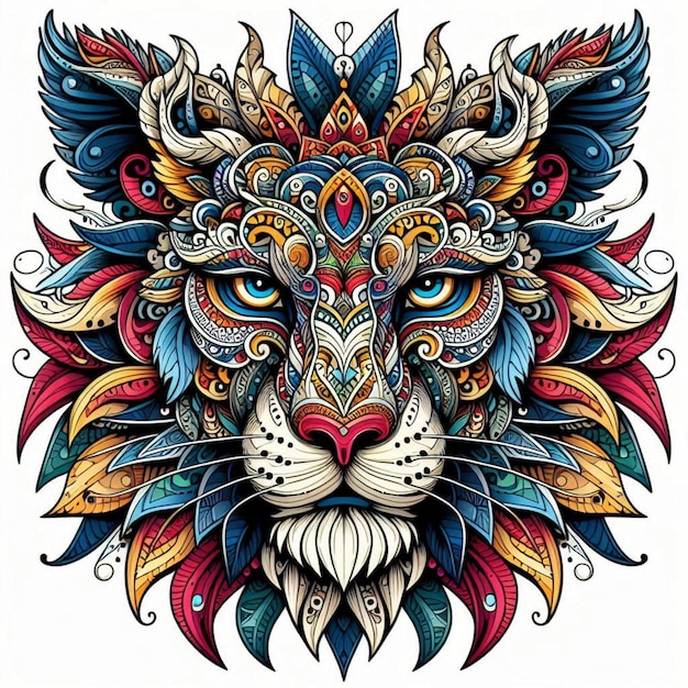 A lion mandala animal colouring book black and white illustration pattern