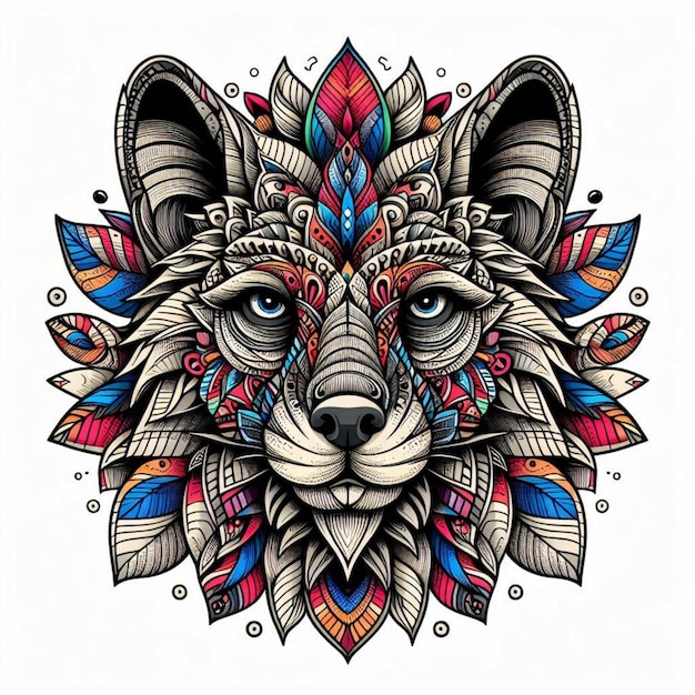 A lion mandala animal colouring book black and white illustration pattern