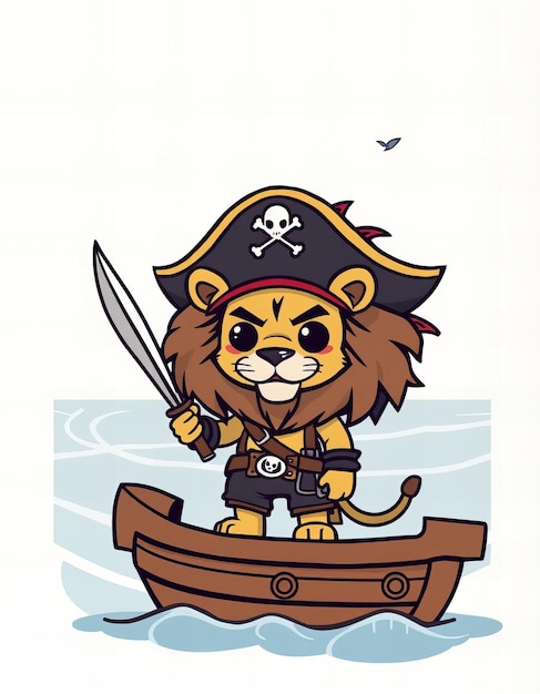 a lion in a pirate costume is on a boat