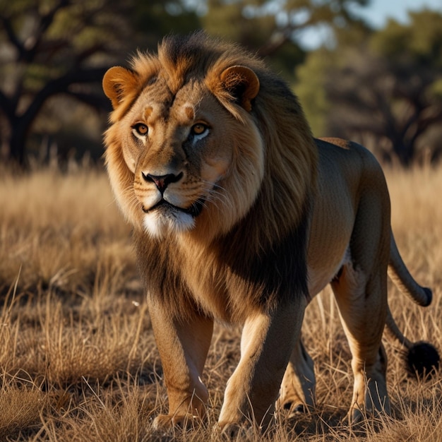 Photo lion on the rock hunting lion best picture of a lion the best background view