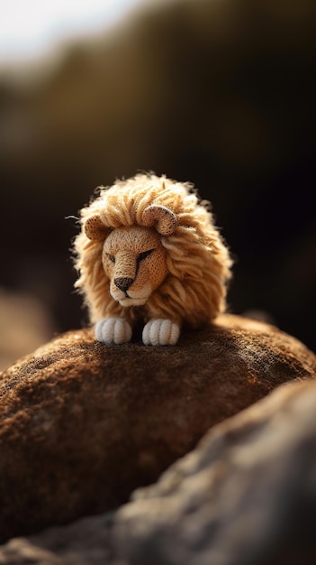 A lion on a rock with a black background