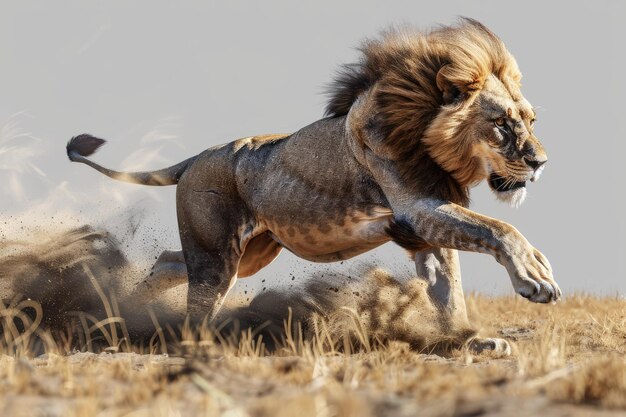 Photo lion running on transparent background for wildlife theme