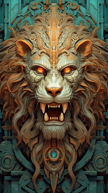 A lion's head on a blue background Generative AI image