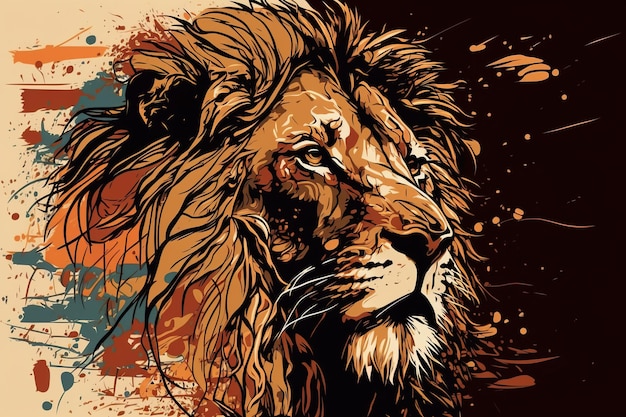 A lion's head is shown on a colorful background.