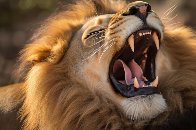 A lion's mouth is open and the mouth is open.