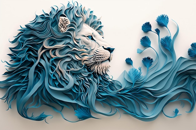 A lion sculpture digital paper quilling art digital illustration AI generated