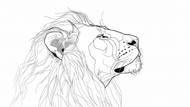 Photo lion side face continuous line art portrait drawing