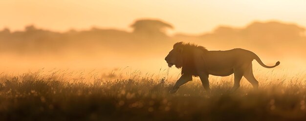 Lion Silhouette at Sunrise in African Savanna