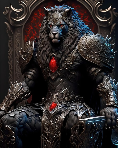 A lion sitting on a throne