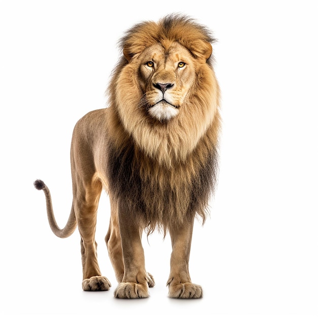 A lion standing in front of a white background