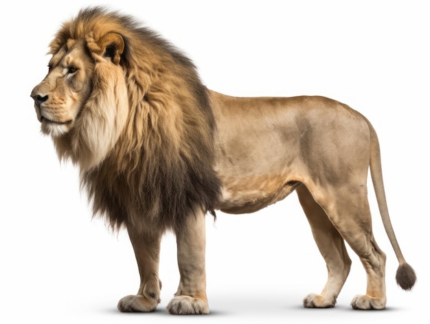 A lion standing in front of a white background