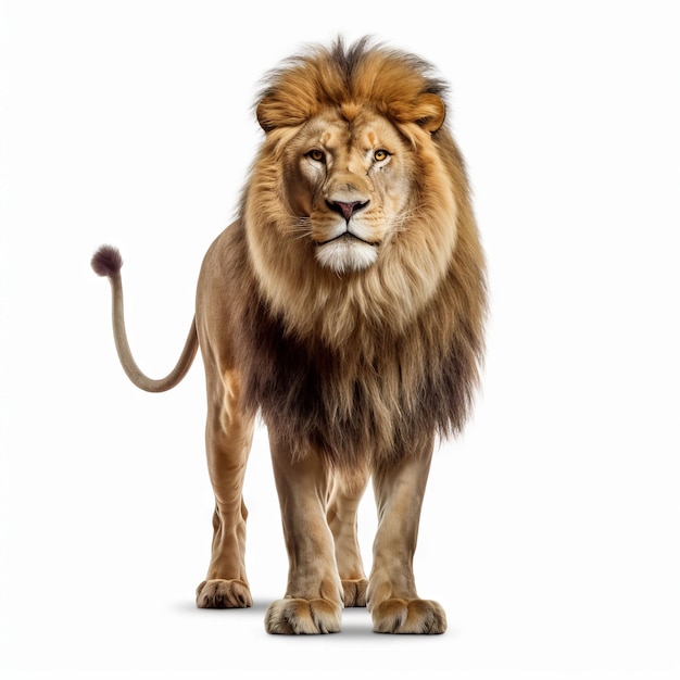 A lion standing on a white background