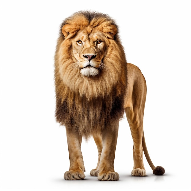 A lion standing on a white background