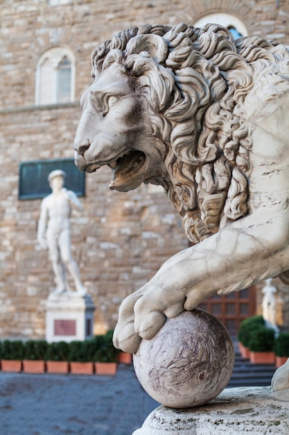 Lion statue at the Loggia dei Lanzi in Palazzo Vecchio Florence Lion Medici Firenze landmarks