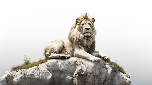 Lion on stone with white background Generative AI